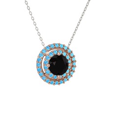 Siyah zirkon ve akuamarin 925 ayar rose altın kaplama gümüş kolye (40 cm gümüş rolo zincir)