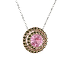 Pembe kuvars ve peridot 18 ayar rose altın kolye (40 cm beyaz altın rolo zincir)
