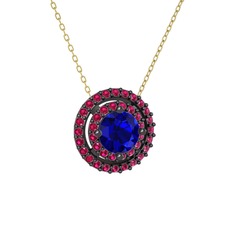 Lyra Kolye - Lab safir ve rodolit garnet 925 ayar siyah rodyum kaplama gümüş kolye (40 cm altın rolo zincir) #148mo6e