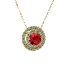 Garnet ve pırlanta 8 ayar altın kolye (0.351 karat, 40 cm altın rolo zincir)