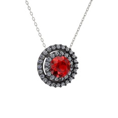 Lyra Kolye - Garnet ve pırlanta 925 ayar siyah rodyum kaplama gümüş kolye (0.351 karat, 40 cm beyaz altın rolo zincir) #14m991e