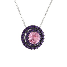 Lyra Kolye - Pembe kuvars ve ametist 925 ayar siyah rodyum kaplama gümüş kolye (40 cm beyaz altın rolo zincir) #14q42h6