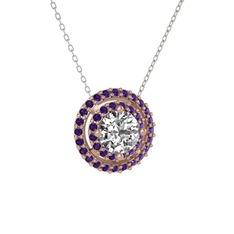 Lyra Kolye - Swarovski ve ametist 8 ayar rose altın kolye (40 cm gümüş rolo zincir) #14txu1n