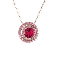 Rodolit garnet ve pembe kuvars 8 ayar rose altın kolye (40 cm rose altın rolo zincir)