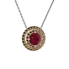 Lyra Kolye - Kök yakut ve peridot 14 ayar rose altın kolye (40 cm gümüş rolo zincir) #150hf1f