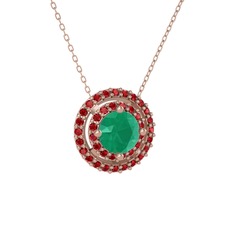 Lyra Kolye - Kök zümrüt ve garnet 925 ayar rose altın kaplama gümüş kolye (40 cm gümüş rolo zincir) #157vcv7