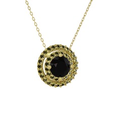 Lyra Kolye - Siyah zirkon ve peridot 8 ayar altın kolye (40 cm altın rolo zincir) #159rz80