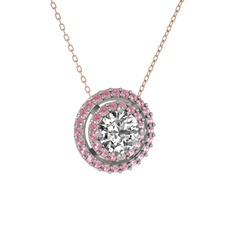 Lyra Kolye - Swarovski ve pembe kuvars 14 ayar beyaz altın kolye (40 cm rose altın rolo zincir) #15kxqjz
