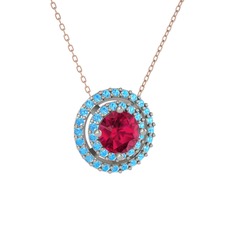 Rodolit garnet ve akuamarin 925 ayar gümüş kolye (40 cm rose altın rolo zincir)