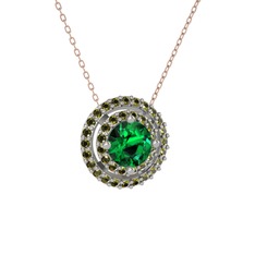 Lyra Kolye - Yeşil kuvars ve peridot 925 ayar gümüş kolye (40 cm rose altın rolo zincir) #15rk2lz