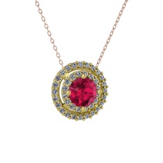 Rodolit garnet ve pırlanta 925 ayar altın kaplama gümüş kolye (0.351 karat, 40 cm gümüş rolo zincir)