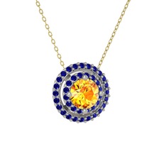 Sitrin ve lab safir 14 ayar beyaz altın kolye (40 cm altın rolo zincir)