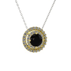 Lyra Kolye - Siyah zirkon ve pırlanta 925 ayar altın kaplama gümüş kolye (0.351 karat, 40 cm beyaz altın rolo zincir) #16scip6