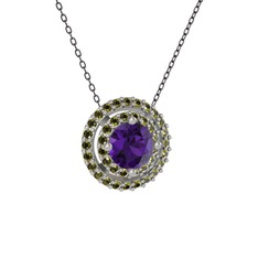 Ametist ve peridot 925 ayar gümüş kolye (40 cm gümüş rolo zincir)