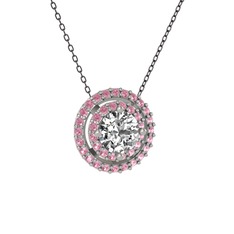 Pırlanta ve pembe kuvars 8 ayar beyaz altın kolye (0.92 karat, 40 cm gümüş rolo zincir)