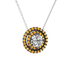 Lyra Kolye - Swarovski ve sitrin 925 ayar siyah rodyum kaplama gümüş kolye (40 cm beyaz altın rolo zincir) #1704809