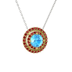Akuamarin ve garnet 925 ayar altın kaplama gümüş kolye (40 cm gümüş rolo zincir)