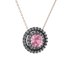 Lyra Kolye - Pembe kuvars ve pırlanta 925 ayar siyah rodyum kaplama gümüş kolye (0.351 karat, 40 cm rose altın rolo zincir) #1771g0i