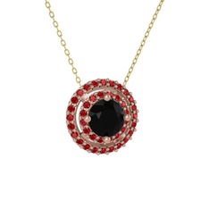 Lyra Kolye - Siyah zirkon ve garnet 14 ayar rose altın kolye (40 cm altın rolo zincir) #17crzf7
