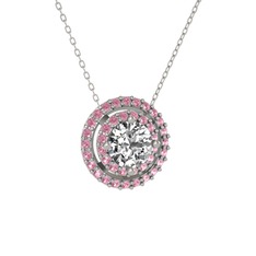 Lyra Kolye - Swarovski ve pembe kuvars 925 ayar gümüş kolye (40 cm beyaz altın rolo zincir) #17jqsgi