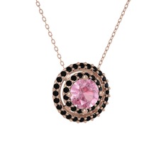 Lyra Kolye - Pembe kuvars ve siyah zirkon 18 ayar rose altın kolye (40 cm rose altın rolo zincir) #17ufen
