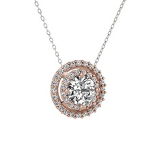 Lyra Kolye - Pırlanta ve swarovski 925 ayar rose altın kaplama gümüş kolye (0.92 karat, 40 cm beyaz altın rolo zincir) #17xun4i