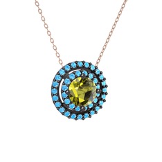 Peridot ve akuamarin 925 ayar siyah rodyum kaplama gümüş kolye (40 cm rose altın rolo zincir)