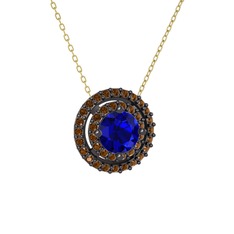 Lab safir ve dumanlı kuvars 925 ayar siyah rodyum kaplama gümüş kolye (40 cm altın rolo zincir)