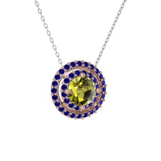 Peridot ve lab safir 18 ayar rose altın kolye (40 cm gümüş rolo zincir)