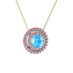 Akuamarin ve pembe kuvars 14 ayar beyaz altın kolye (40 cm altın rolo zincir)