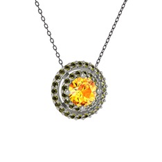 Sitrin ve peridot 18 ayar beyaz altın kolye (40 cm gümüş rolo zincir)