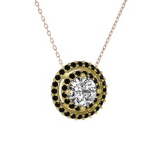 Lyra Kolye - Swarovski ve siyah zirkon 8 ayar altın kolye (40 cm rose altın rolo zincir) #18zpsw4