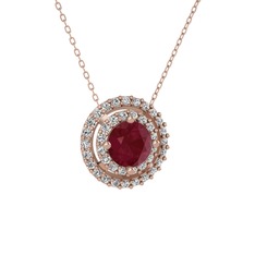 Lyra Kolye - Kök yakut ve beyaz zirkon 925 ayar rose altın kaplama gümüş kolye (40 cm rose altın rolo zincir) #18zty54