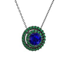 Lyra Kolye - Lab safir ve yeşil kuvars 925 ayar siyah rodyum kaplama gümüş kolye (40 cm gümüş rolo zincir) #1931si0