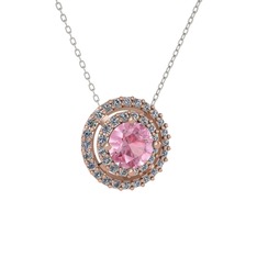Pembe kuvars ve pırlanta 18 ayar rose altın kolye (0.351 karat, 40 cm beyaz altın rolo zincir)