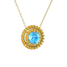 Lyra Kolye - Akuamarin ve sitrin 14 ayar altın kolye (40 cm altın rolo zincir) #19dddxy