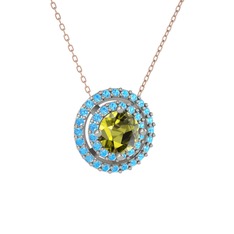Peridot ve akuamarin 925 ayar gümüş kolye (40 cm gümüş rolo zincir)