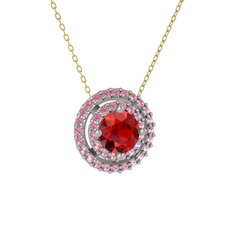 Lyra Kolye - Garnet ve pembe kuvars 14 ayar beyaz altın kolye (40 cm altın rolo zincir) #19jmsa3
