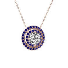 Pırlanta ve lab safir 8 ayar rose altın kolye (0.92 karat, 40 cm gümüş rolo zincir)