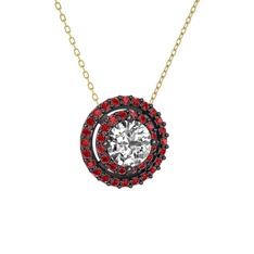 Pırlanta ve garnet 925 ayar siyah rodyum kaplama gümüş kolye (0.92 karat, 40 cm altın rolo zincir)