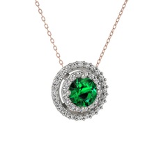 Lyra Kolye - Yeşil kuvars ve swarovski 14 ayar beyaz altın kolye (40 cm rose altın rolo zincir) #1affpsm