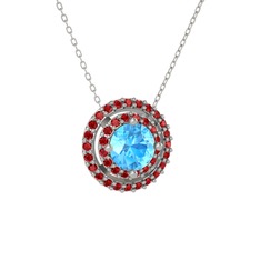 Akuamarin ve garnet 18 ayar beyaz altın kolye (40 cm beyaz altın rolo zincir)