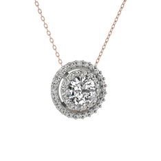 Beyaz zirkon ve swarovski 14 ayar beyaz altın kolye (40 cm rose altın rolo zincir)