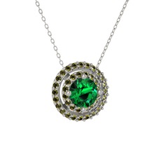 Lyra Kolye - Yeşil kuvars ve peridot 18 ayar beyaz altın kolye (40 cm beyaz altın rolo zincir) #1bc7iph