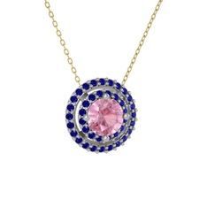 Pembe kuvars ve lab safir 18 ayar beyaz altın kolye (40 cm altın rolo zincir)