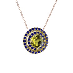 Lyra Kolye - Peridot ve lab safir 14 ayar altın kolye (40 cm rose altın rolo zincir) #1biwy7a