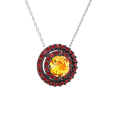 Lyra Kolye - Sitrin ve garnet 925 ayar siyah rodyum kaplama gümüş kolye (40 cm beyaz altın rolo zincir) #1bp4l91