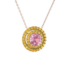 Pembe kuvars ve sitrin 925 ayar altın kaplama gümüş kolye (40 cm rose altın rolo zincir)