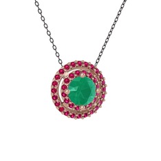 Lyra Kolye - Kök zümrüt ve rodolit garnet 18 ayar rose altın kolye (40 cm gümüş rolo zincir) #1bqyvyb