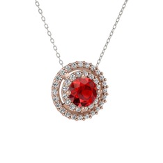 Garnet ve swarovski 18 ayar rose altın kolye (40 cm beyaz altın rolo zincir)